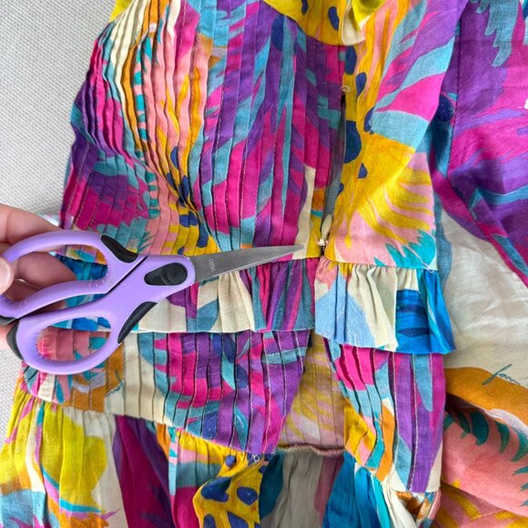 Farm Rio Anthropologie Puff Sleeve Tie Front Blouse Top Medium - Picture 6 of 11